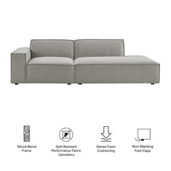 Restore Pewter 2-Piece Performance Fabric Upholstered Modular Loveseat - 40.6x97.7x28" - Ornate Home