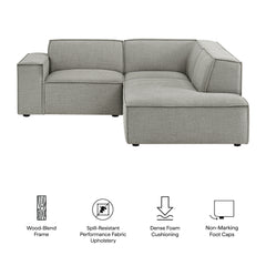 Restore Pewter 3-Piece Performance Fabric Upholstered Modular L-Shaped Sectional Sofa - 82.3x96.6" - Ornate Home