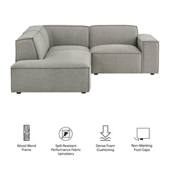 Restore Pewter 3-Piece Performance Fabric Upholstered Modular L-Shaped Sectional Sofa - 82.3x96.6x28" - Ornate Home