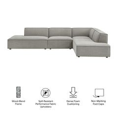Restore Pewter 4-Piece Performance Fabric Upholstered Modular L-Shaped Armless Sectional Sofa - Ornate Home