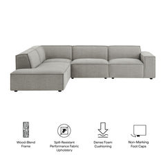 Restore Pewter 4-Piece Performance Fabric Upholstered Modular L-Shaped Sofa - 96.5x117.3" - Ornate Home