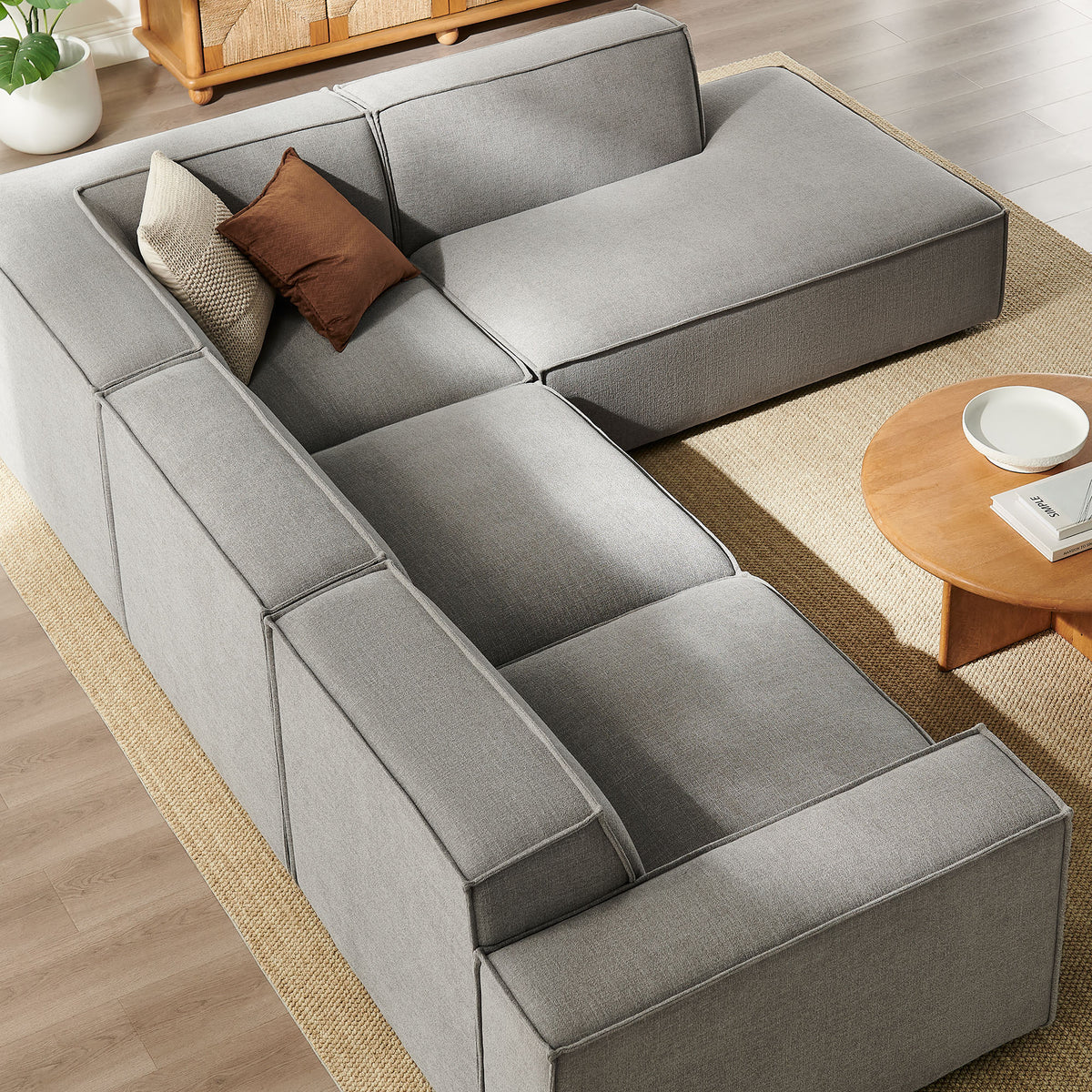 Restore Pewter 4-Piece Performance Fabric Upholstered Modular L-Shaped Sofa - 96.5x117.3x28" - Ornate Home