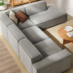 Restore Pewter 4-Piece Performance Fabric Upholstered Modular L-Shaped Sofa - 96.5x117.3x28" - Ornate Home