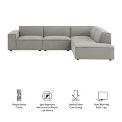 Restore Pewter 4-Piece Performance Fabric Upholstered Modular L-Shaped Sofa - 96.5x117.3x28" - Ornate Home