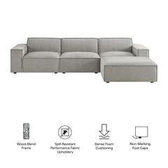 Restore Pewter 4-Piece Performance Fabric Upholstered Modular Sofa Set with Ottoman - Ornate Home