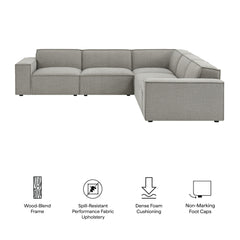 Restore Pewter 5-Piece Performance Fabric Upholstered Modular L-Shaped Sofa - Ornate Home