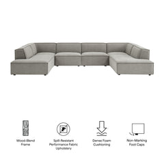 Restore Pewter 6-Piece Performance Fabric Upholstered U-Shaped Sectional Sofa - Ornate Home