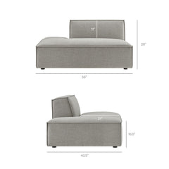 Restore Pewter Performance Fabric Upholstered Left-Facing Armless Modular Chaise - Ornate Home