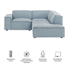 Restore Sky 3-Piece Performance Fabric Upholstered Modular L-Shaped Sectional Sofa - 82.3x96.6" - Ornate Home