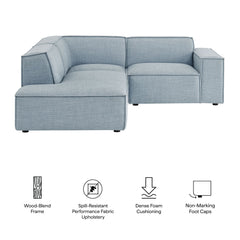 Restore Sky 3-Piece Performance Fabric Upholstered Modular L-Shaped Sectional Sofa - 82.3x96.6x28" - Ornate Home