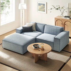 Restore Sky 3-Piece Performance Fabric Upholstered Modular Loveseat with Ottoman - Ornate Home