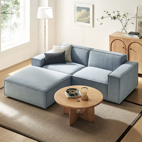 Restore Sky 3-Piece Performance Fabric Upholstered Modular Loveseat with Ottoman - Ornate Home