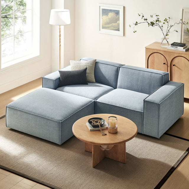 Restore Sky 3-Piece Performance Fabric Upholstered Modular Loveseat with Ottoman - Ornate Home