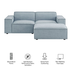 Restore Sky 3-Piece Performance Fabric Upholstered Modular Loveseat with Ottoman - Ornate Home
