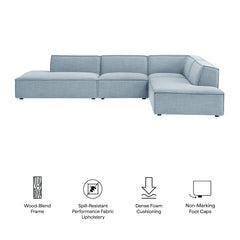 Restore Sky 4-Piece Performance Fabric Upholstered Modular L-Shaped Armless Sectional Sofa - Ornate Home