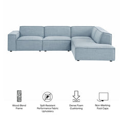 Restore Sky 4-Piece Performance Fabric Upholstered Modular L-Shaped Sofa - 96.5x117.3x28" - Ornate Home