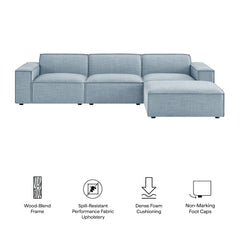 Restore Sky 4-Piece Performance Fabric Upholstered Modular Sofa Set with Ottoman - Ornate Home