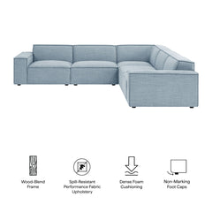 Restore Sky 5-Piece Performance Fabric Upholstered Modular L-Shaped Sofa - Ornate Home
