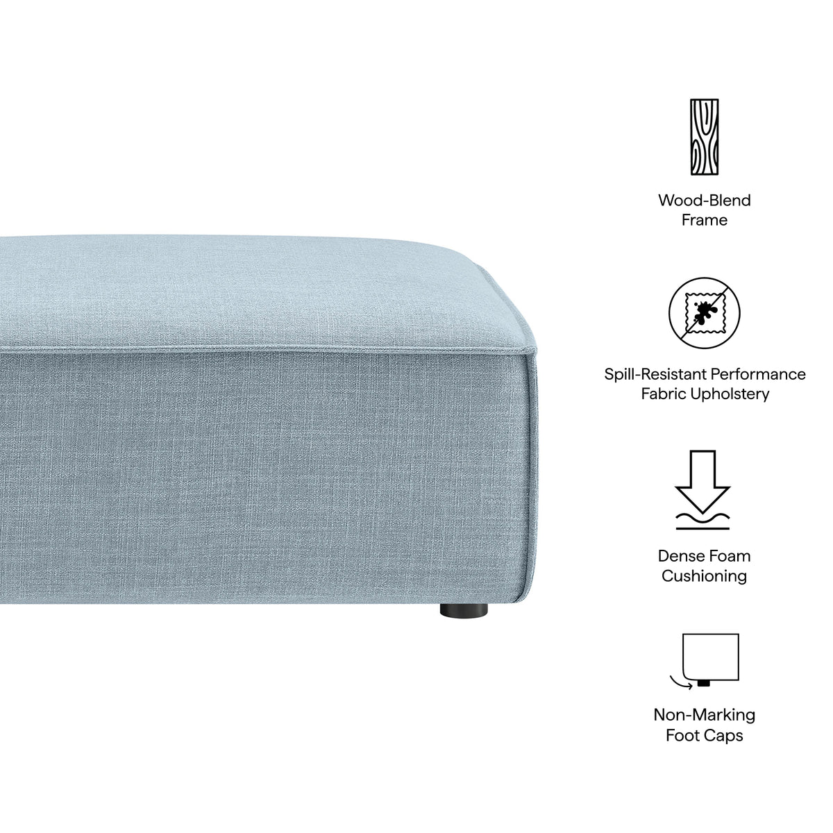 Restore Sky Performance Fabric Upholstered Modular Ottoman - Ornate Home