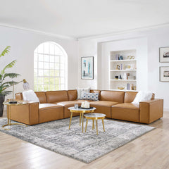 Restore Tan 5-Piece Vegan Leather Sectional Sofa - 118x118" - Ornate Home