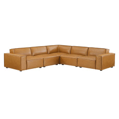 Restore Tan 5-Piece Vegan Leather Sectional Sofa - 118x118" - Ornate Home