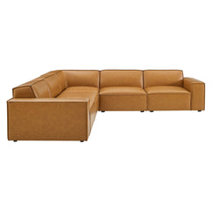 Restore Tan 5-Piece Vegan Leather Sectional Sofa - 118x118" - Ornate Home