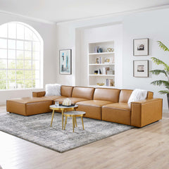 Restore Tan 5-Piece Vegan Leather Sectional Sofa - 82x164" - Ornate Home
