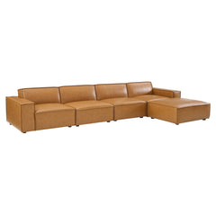 Restore Tan 5-Piece Vegan Leather Sectional Sofa - 82x164" - Ornate Home