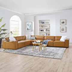 Restore Tan 6-Piece Vegan Leather Sectional Sofa - 122.5x163" - Ornate Home