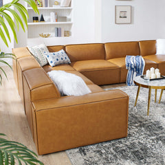 Restore Tan 6-Piece Vegan Leather Sectional Sofa - 122.5x163" - Ornate Home