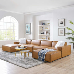 Restore Tan 6-Piece Vegan Leather Sectional Sofa - 82x164" - Ornate Home