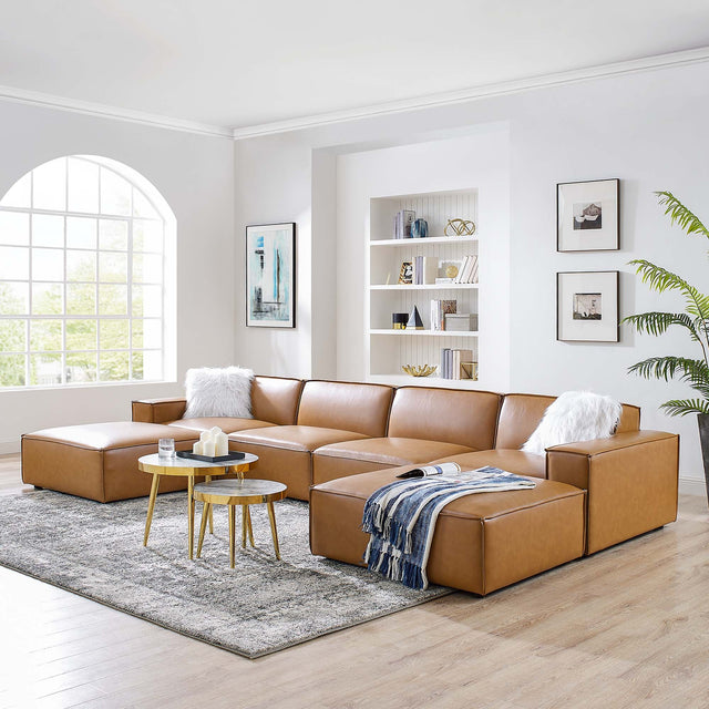 Restore Tan 6-Piece Vegan Leather Sectional Sofa - 82x164" - Ornate Home