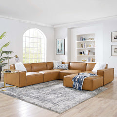 Restore Tan 6-Piece Vegan Leather Sectional Sofa - 82x204.5" - Ornate Home