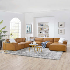 Restore Tan 7-Piece Vegan Leather Sectional Sofa - Ornate Home