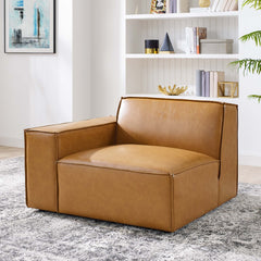 Restore Tan Left-Arm Vegan Leather Sectional Sofa Chair - Ornate Home