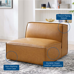 Restore Tan Vegan Leather Sectional Sofa Armless Chair - Ornate Home