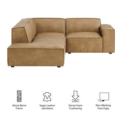 Restore Toast 3-Piece Vegan Leather Modular L-Shaped Sectional Sofa - 82.3x96.6x28" - Ornate Home