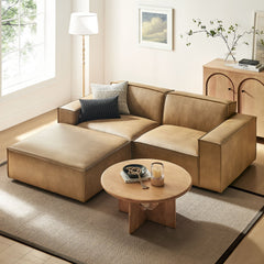Restore Toast 3-Piece Vegan Leather Modular Loveseat with Ottoman - Ornate Home
