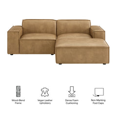 Restore Toast 3-Piece Vegan Leather Modular Loveseat with Ottoman - Ornate Home