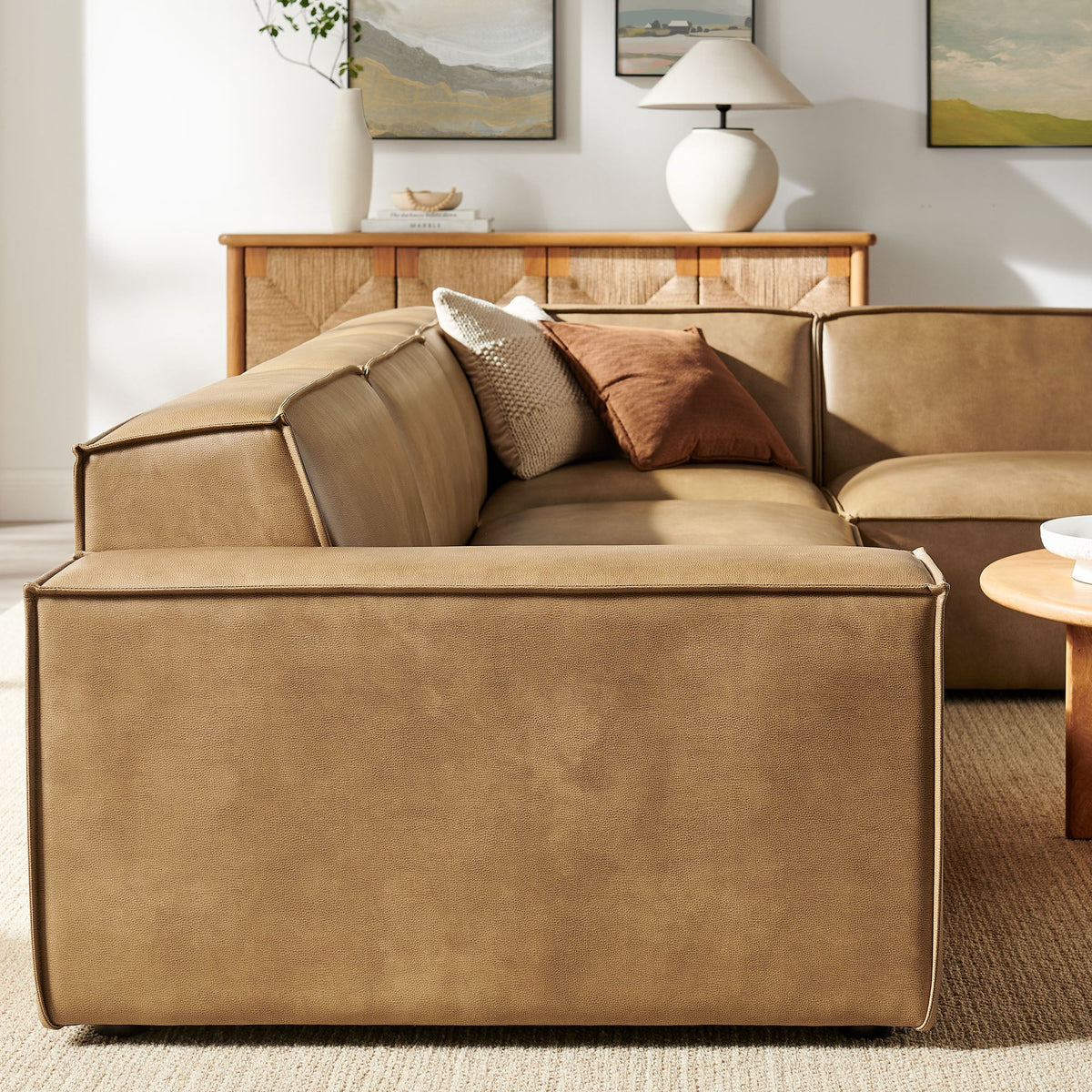 Restore Toast 4-Piece Vegan Leather Modular L-Shaped Sofa - 96.5x117.3x28" - Ornate Home