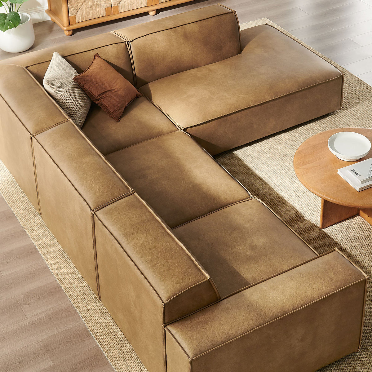 Restore Toast 4-Piece Vegan Leather Modular L-Shaped Sofa - 96.5x117.3x28" - Ornate Home