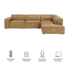 Restore Toast 4-Piece Vegan Leather Modular L-Shaped Sofa - 96.5x117.3x28" - Ornate Home