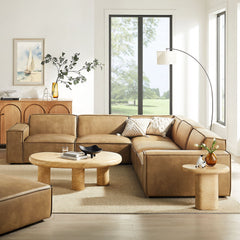 Restore Toast 5-Piece Vegan Leather Modular L-Shaped Sofa - Ornate Home