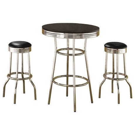 Retro Black 3-piece Round 1950s Bistro Pub Bar Table Set - Ornate Home