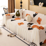 Retro Floral Sofa Cover with Sheer Ruffle Skirt, Decorative Sofa Protector Cover - Ornate Home