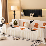 Retro Floral Sofa Cover with Sheer Ruffle Skirt, Decorative Sofa Protector Cover - Ornate Home