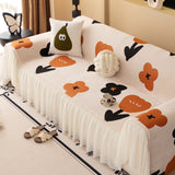 Retro Floral Sofa Cover with Sheer Ruffle Skirt, Decorative Sofa Protector Cover - Ornate Home