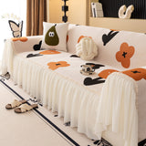 Retro Floral Sofa Cover with Sheer Ruffle Skirt, Decorative Sofa Protector Cover - Ornate Home