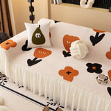 Retro Floral Sofa Cover with Sheer Ruffle Skirt, Decorative Sofa Protector Cover - Ornate Home