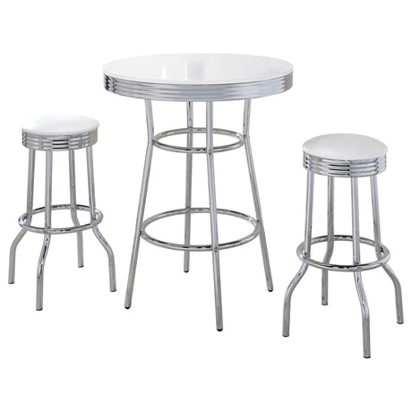 Retro White 3-piece Round 1950s Bistro Pub Bar Table Set - Ornate Home